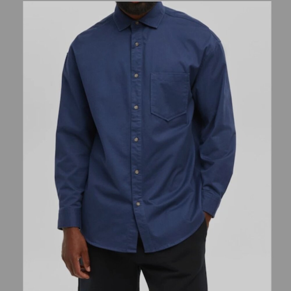 Mode of One Mens Relaxed Fit Button Down Twill Shirt in Caspian Waters Size L